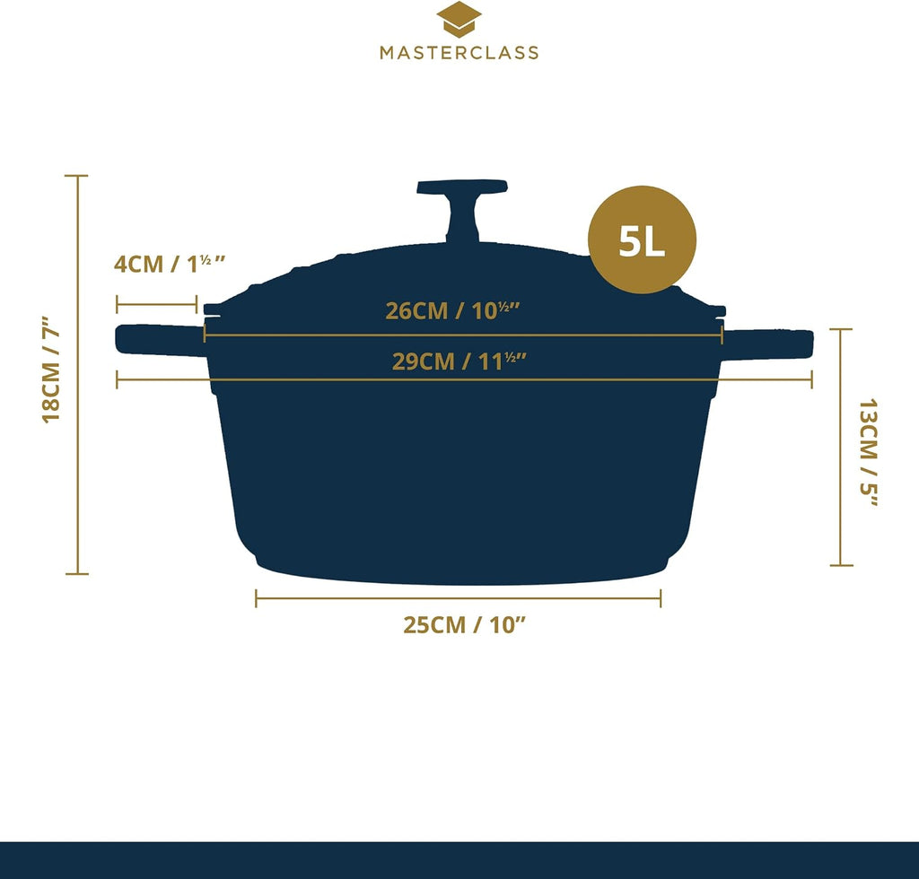 Master Class Large Casserole Dish with Lid, Lightweight Cast Aluminium, Induction Hob and Oven Safe, Hunter Green Colour, 5 Litre/28 cm