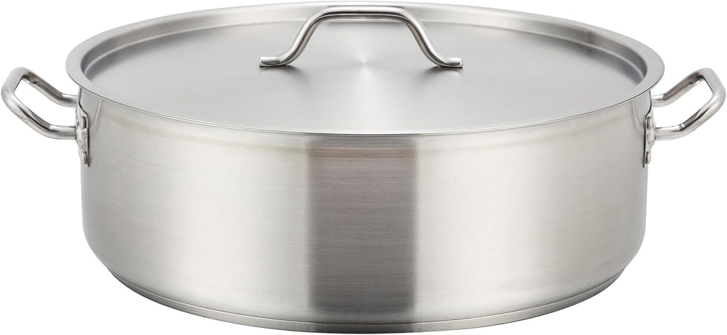 Winco Commercial-Grade Stainless Steel Brazier with Lid, 30 Quart