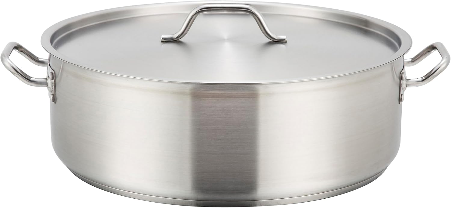 Winco Commercial-Grade Stainless Steel Brazier with Lid, 30 Quart