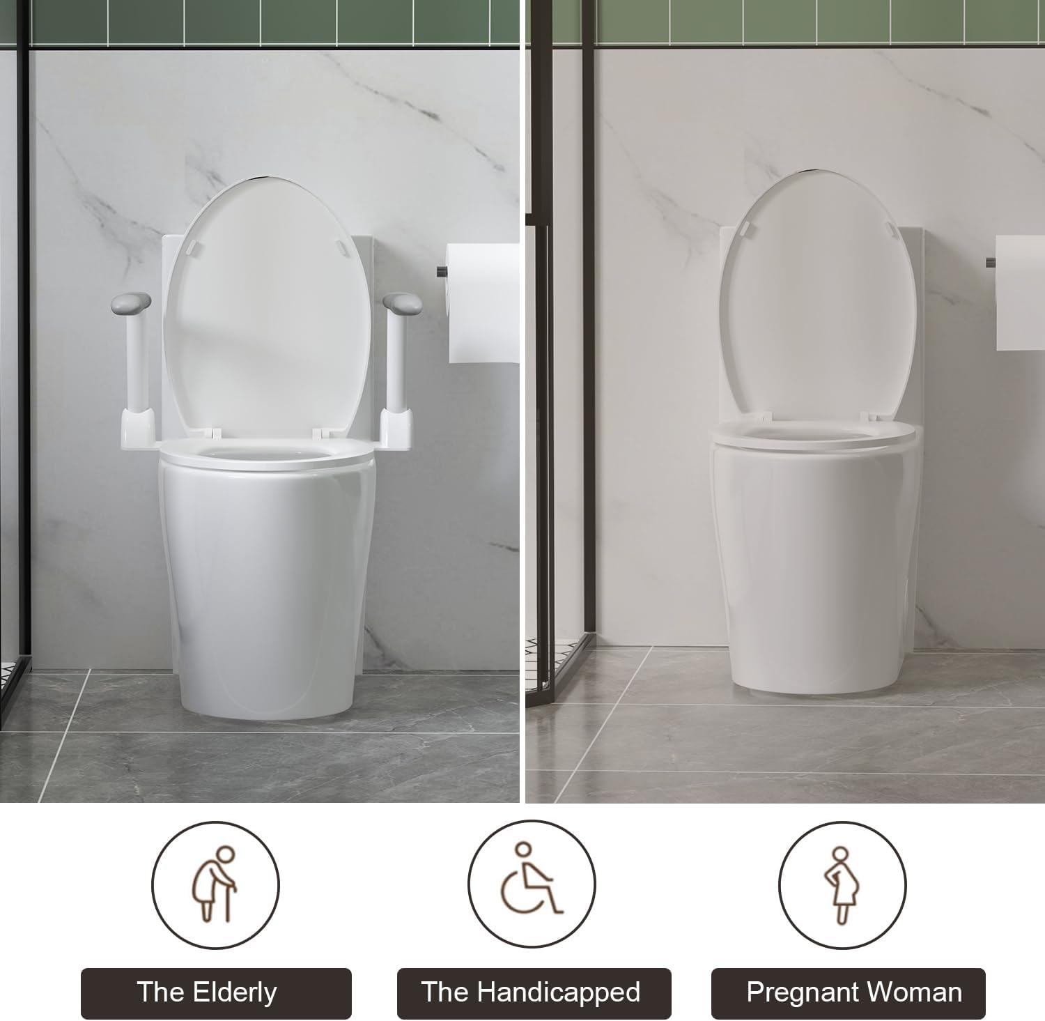 Elongated One Piece Toilet with Comfort Chair Seat ADA Height 17.3' and armrests, Modern Toilets for Bathroom, Powerful Dual Flush 1.1/1.6 GPF Compact Toilet, MAP 1000g, 12' Rough-In, Glossy White