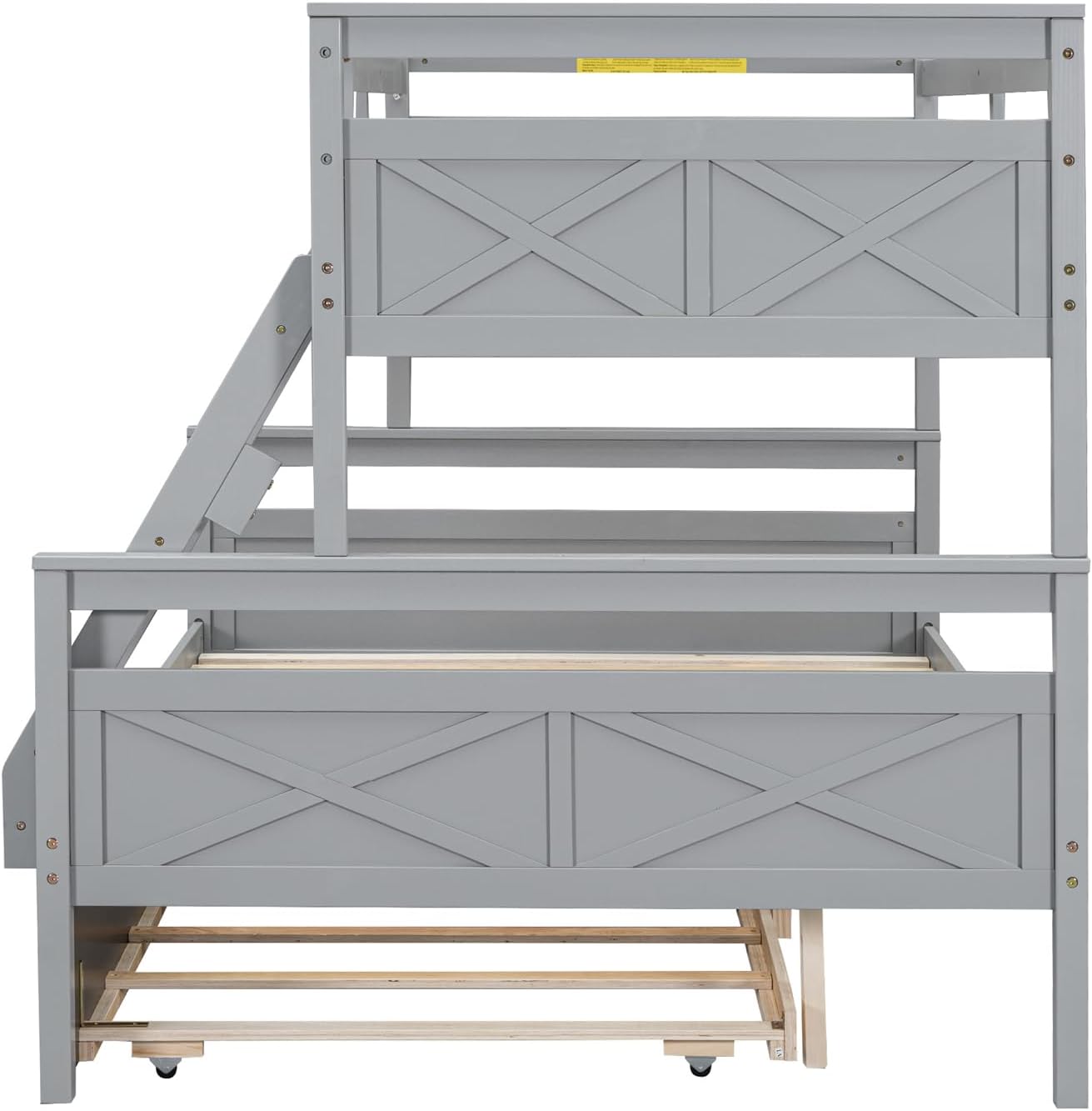 Merax Trundle Bunk Bed, Twin Over Full Wood Bunk Bed with Twin Size Trundle and Ladder, 3-in-1 Convertible to 2 Separate Beds, Solid Wood Frame with Guardrai, Grey