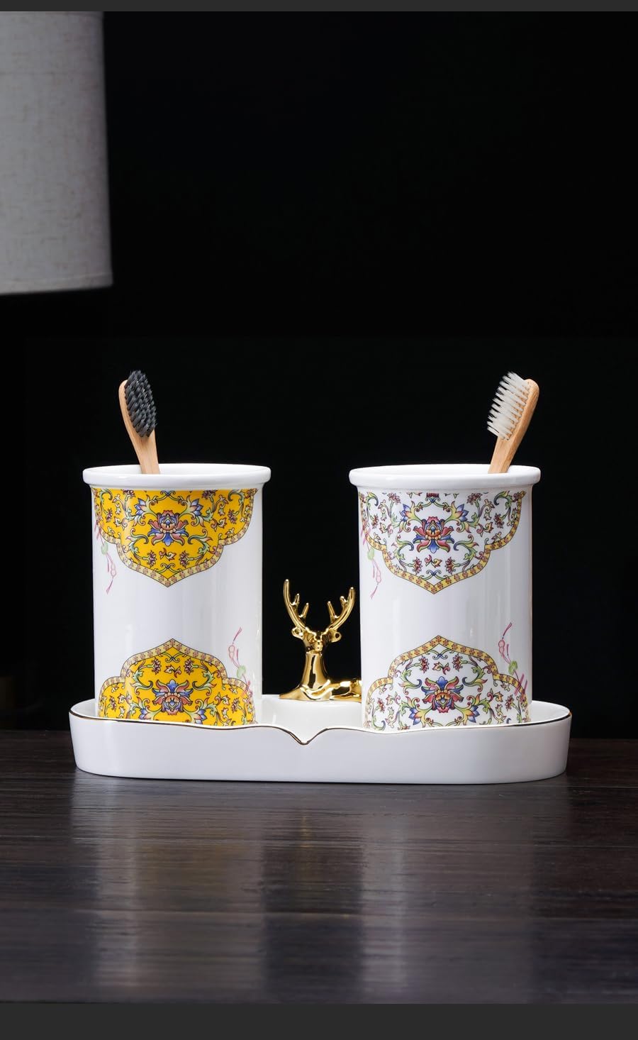 Bathroom Counter Organizer,Soap Dispenser Bathroom Set Easter Home Decor Bathroom Accessories Set Gold Classical Enamel Pattern Vintage Elegant Western Home Decor Boho Bathroom Decor 5-Piece Enamel
