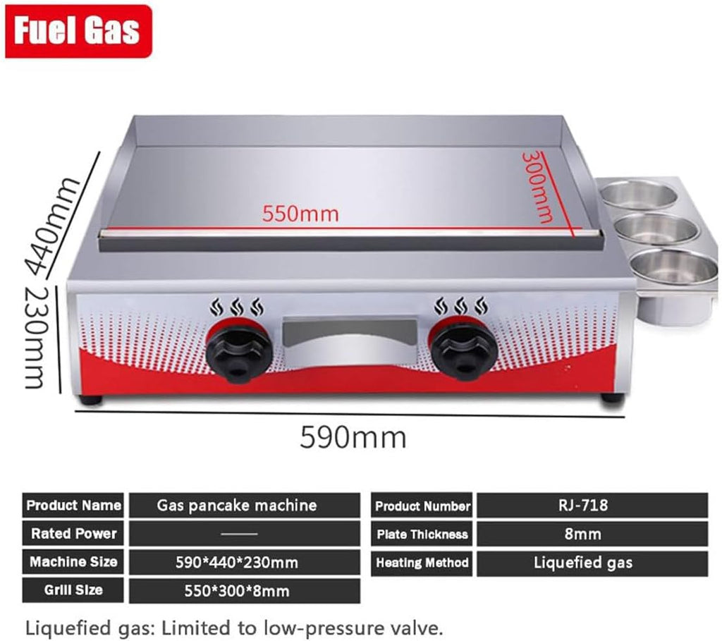 Commercial Gas Griddle, Kitchen Countertop Flat Top Grill Oven Countertop Griddle with 2 Burners,Adjustable Temperature, Restaurant Kitchen (59 * 44 * 23cm)