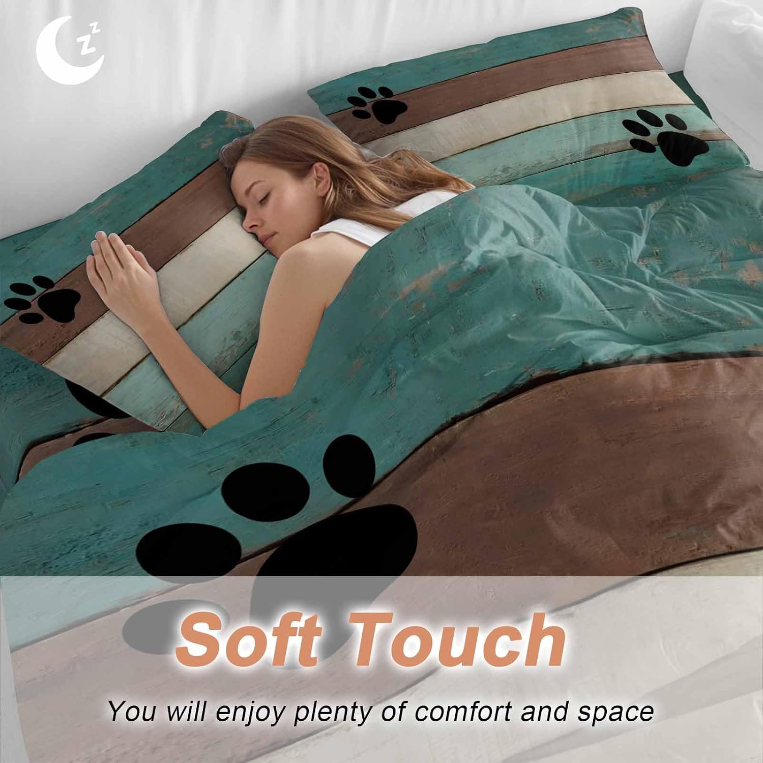 Farmhouse Duvet Cover Set Queen Size 4 Pieces Cute Animal Claws Vintage Green Brown Wood Grain Bedding Set with Zipper Closure, 1 Comforter Cover 92x106 Inches 1 Flat Sheet & 2 Pillow Cases