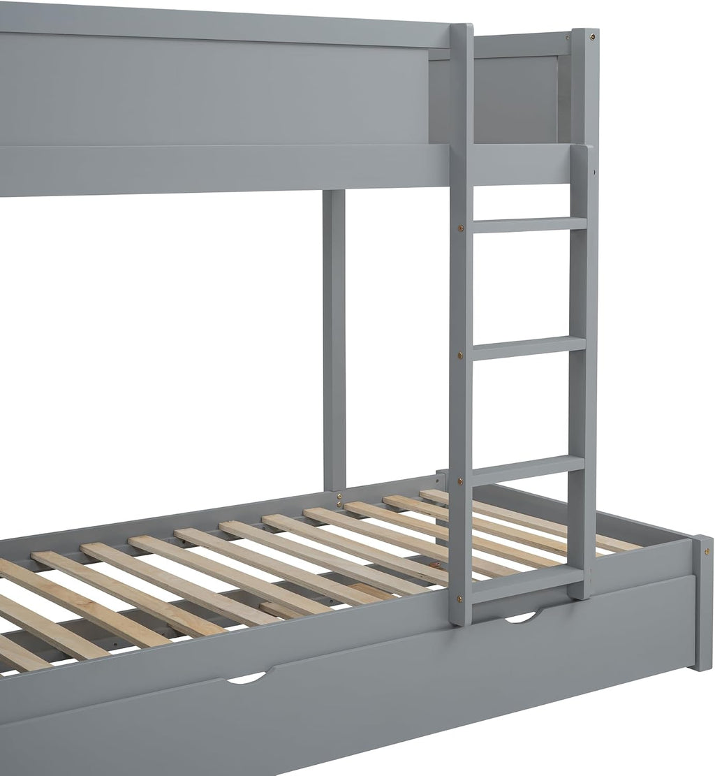 Ball & Cast Twin-Over-Twin Bunk Bed with Twin Size Trundle,Solid Wood Bedframe W/Desk & Drawers,USB,Space Saving,Easy Assembly,Multifunctional Bedroom Furniture Set for Boys Girls Teens,Gray
