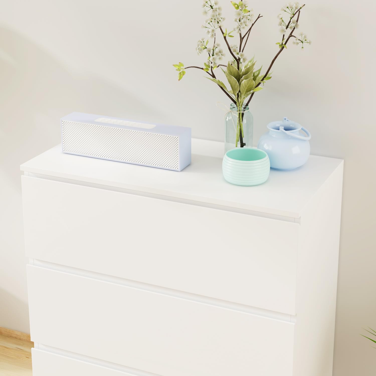 Nightstand with 3 Drawers, Modern Bedroom End Table with No Handle, Wooden Bedside Storage Cabinet, White 30.3' W x 32.3' H