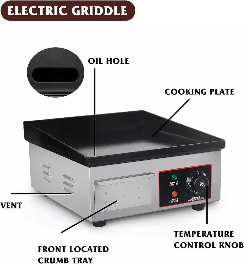 220V Commercial Electric Griddle, 3000W Non-Stick Flat Top Teppanyaki Stainless Steel Grill, Adjustable Thermostatic Control