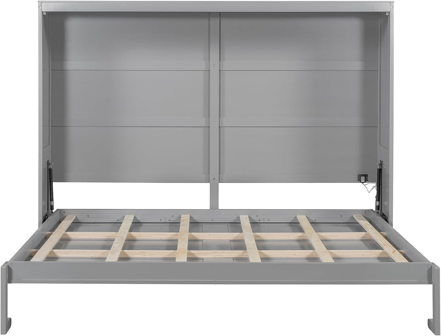 Harper & Bright Designs Queen Size Murphy Bed, Wooden Queen Wall Bed Modern Design with LED Lights, Gray