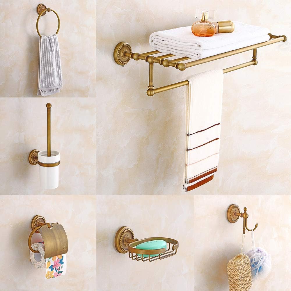 7pcs Gold Bathroom Bathroom Hardware Accessories Set,Cooper Bath Towel Bar Coat Hook Toilet Paper Holder and Soap Holder Towel Rack Ring Towel Hooks, Wall Mounted