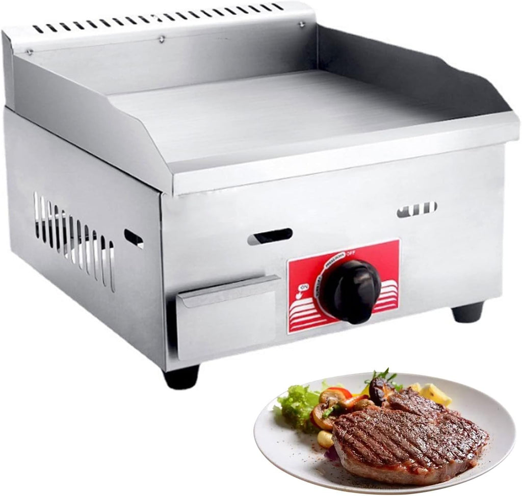 Commercial Griddle, Commercial Propane Gas Electric Countertop Griddle Stainless Steel Flat Top Grill Hot Plate BBQ, Heavy Duty Flat Top Countertop Restaurant Griddl