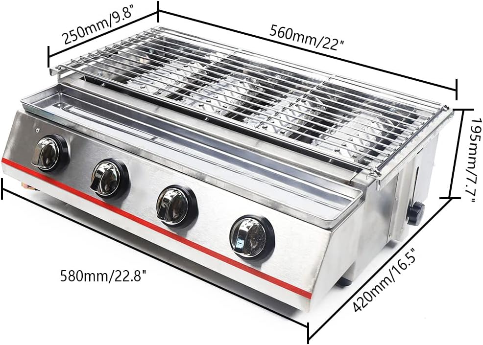 LOYALHEARTDY Propane Griddle, Portable Barbecue Cooker with 4 Grill Burners, Stainless Steel Polished Flat Top Grill for Camping Picnics Outdoor Use Patio Garden, 22.8(L) X 16.5(W) X 7.7(H)