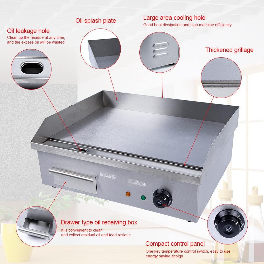 110V 3000W Electric Griddle Commercial,Flat Top Grill Countertop Griddle Hot Plate,Commercial Griddle Restaurant Kitchen for Snack Making in Commercial Places & Snack Bars & Cafes