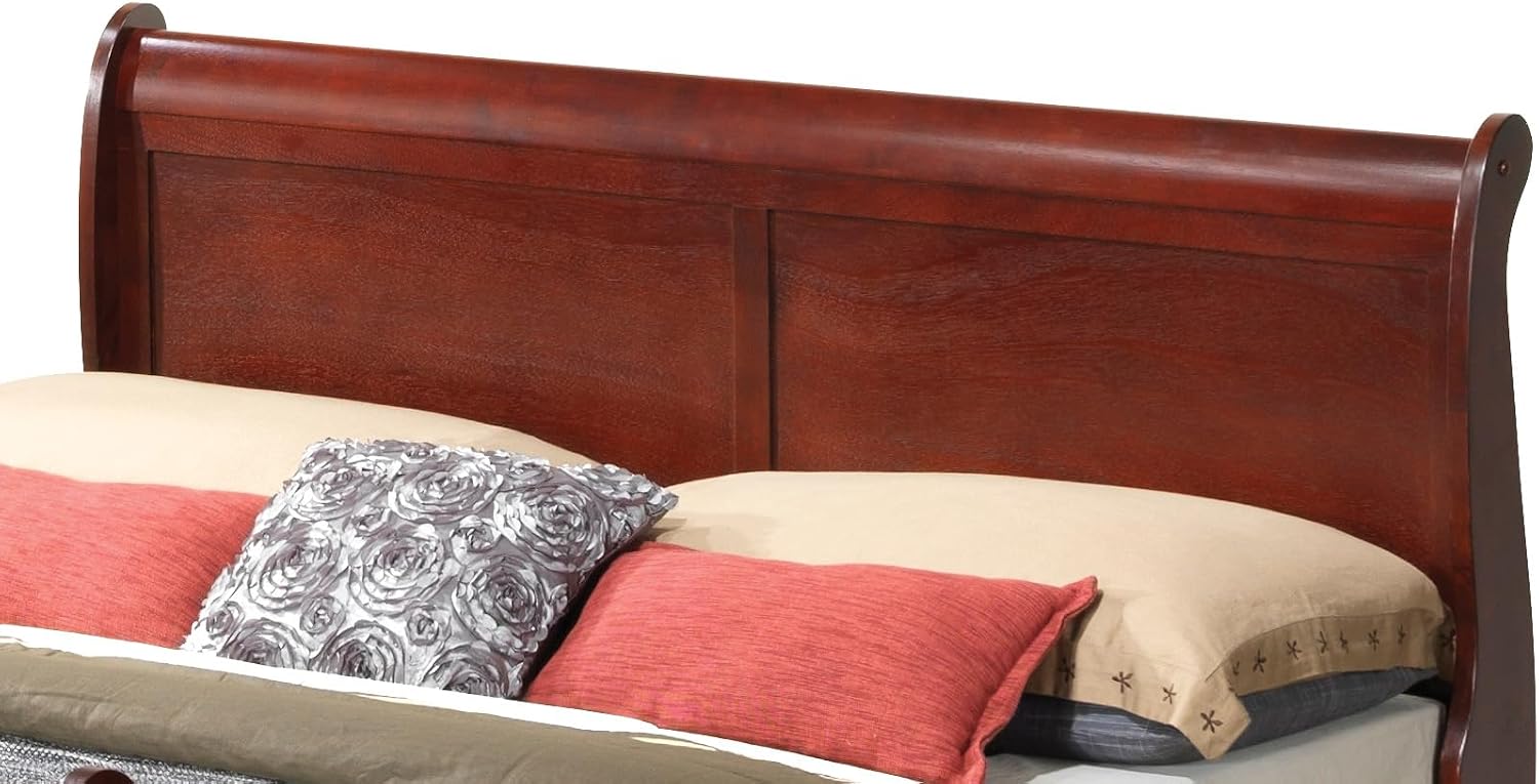 GDFStudio Full Size Wood Platform Bed Frame, Classic Sleigh Design with Curved Trim & Wood Posts,Easy Assembly, Box Spring Required,Timeless Elegant Bedroom Furniture,Cherry