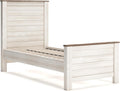 Signature Design by Ashley Willowton Casual Twin Panel Bed with Metal Slats, Foundation or Box Spring Needed, Whitewash