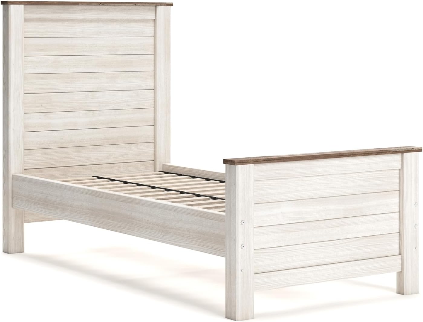 Signature Design by Ashley Willowton Casual Twin Panel Bed with Metal Slats, Foundation or Box Spring Needed, Whitewash