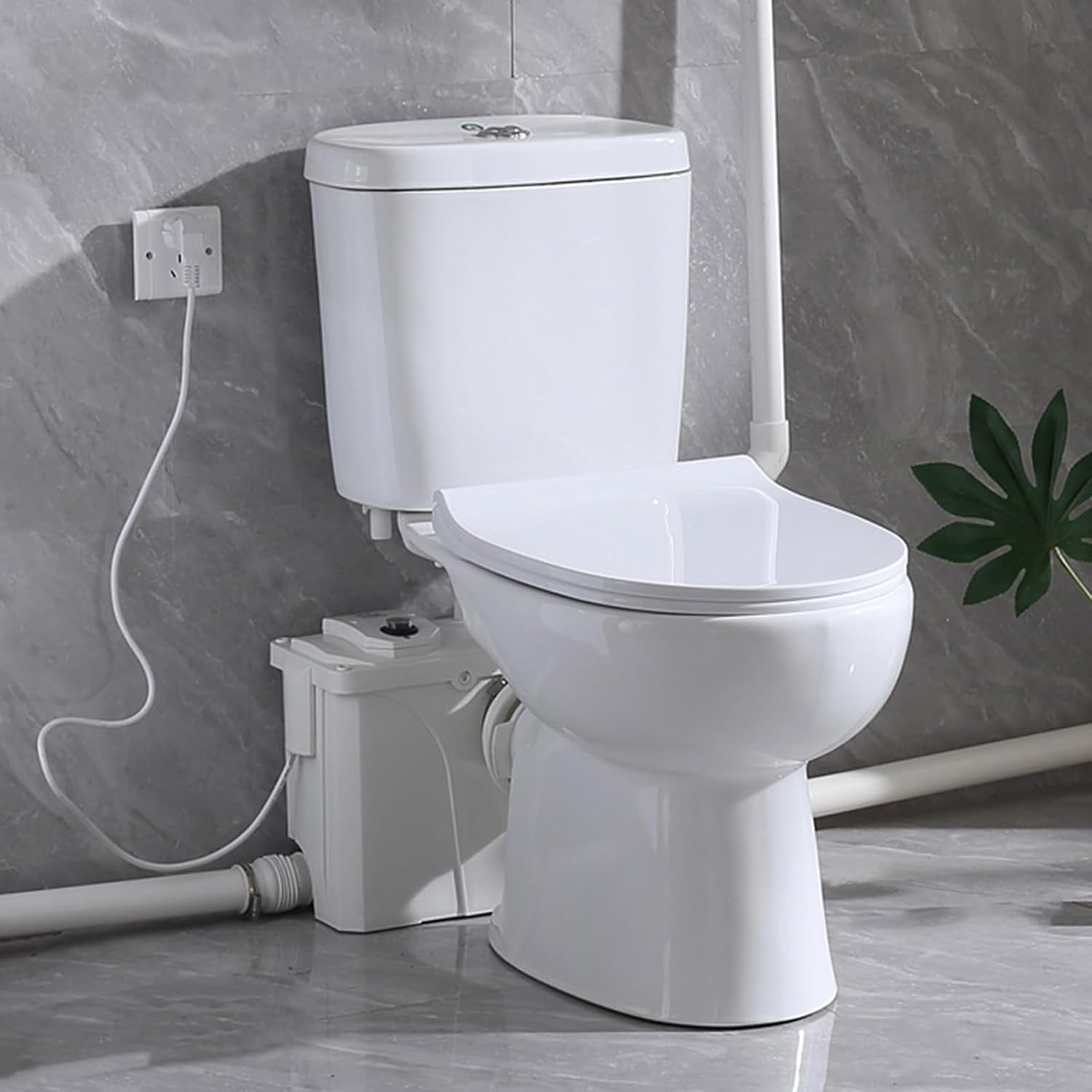 700watt Macerating Toilet,Dual Upflush Toilet For Basement,Two Piece Toilet with Round Toilet Bowl Toilet Seat,Macerator Pump with 4 Water Inlets for Bathroom, Sink, Toilet,Water Disposal