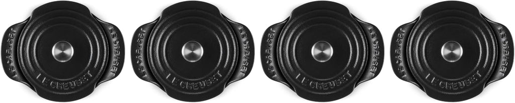 Le Creuset Enameled Cast Iron Gourmand Collection Set of 4 Mini Round Cocotte, .3 qt., Matte Black w/Stainless Steel Knob