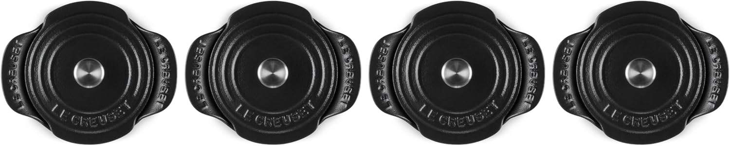 Le Creuset Enameled Cast Iron Gourmand Collection Set of 4 Mini Round Cocotte, .3 qt., Matte Black w/Stainless Steel Knob