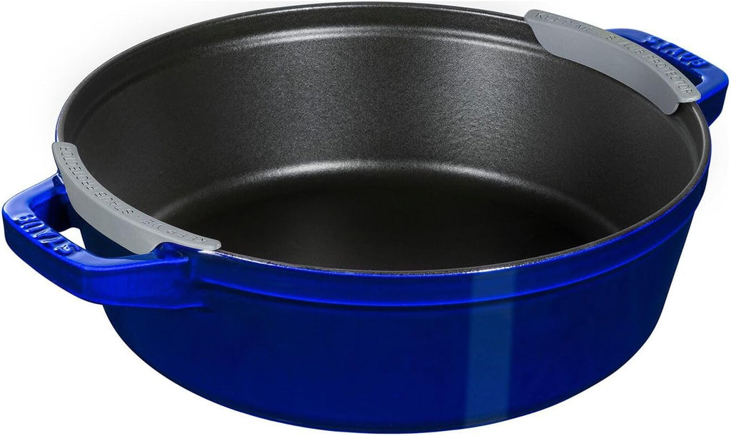 STAUB Cast Iron Set 4-pc, Stackable Space-Saving Cookware Set, Dutch Oven with Universal Lid, Made in France, Dark Blue