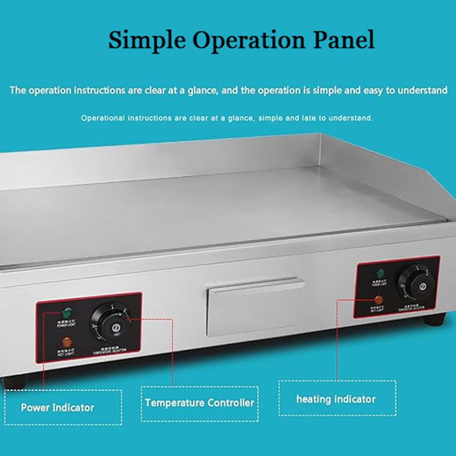 4400WCommercial Electric Griddle Flat Top Grill HotPlate Kitchen Grill CounterTop Stainless Steel Thermostatic Control 122-572℉