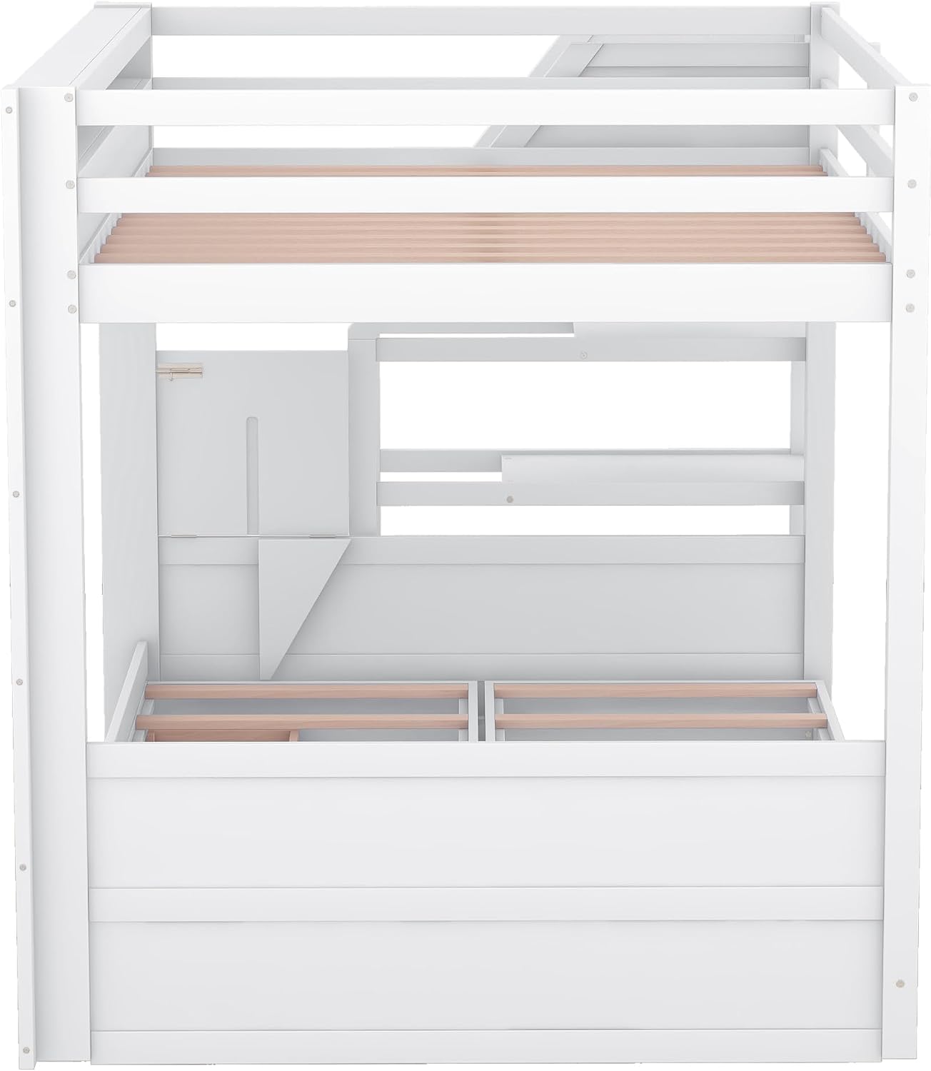 Harper & Bright Designs Full Over Full Bunk Bed with Storage Staircase and Bedside Table for 2, Wood Bunk Bed Frame with Drawers for Saving Space, White
