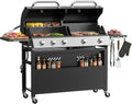 Belord 2-in-1 Grill Griddle Combo, 5 Burner Flat Top Griddle & Grill with 40000 BTU Output, Propane Gas Grill with Enameled Cast Iron Grate & Cast Iron Pan for Outdoor Kitchen, Backyard Barbecue