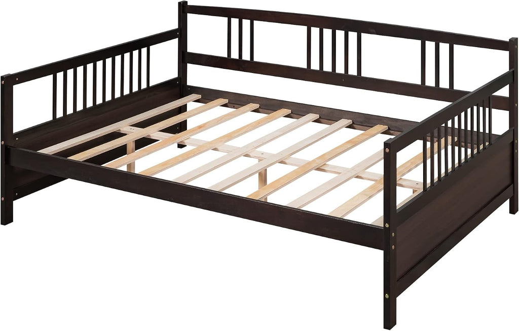 Merax Daybed Full, Full Daybed Wooden Slats Support Modern Living Daybed with Rails, No Box Spring Needed (Espresso)