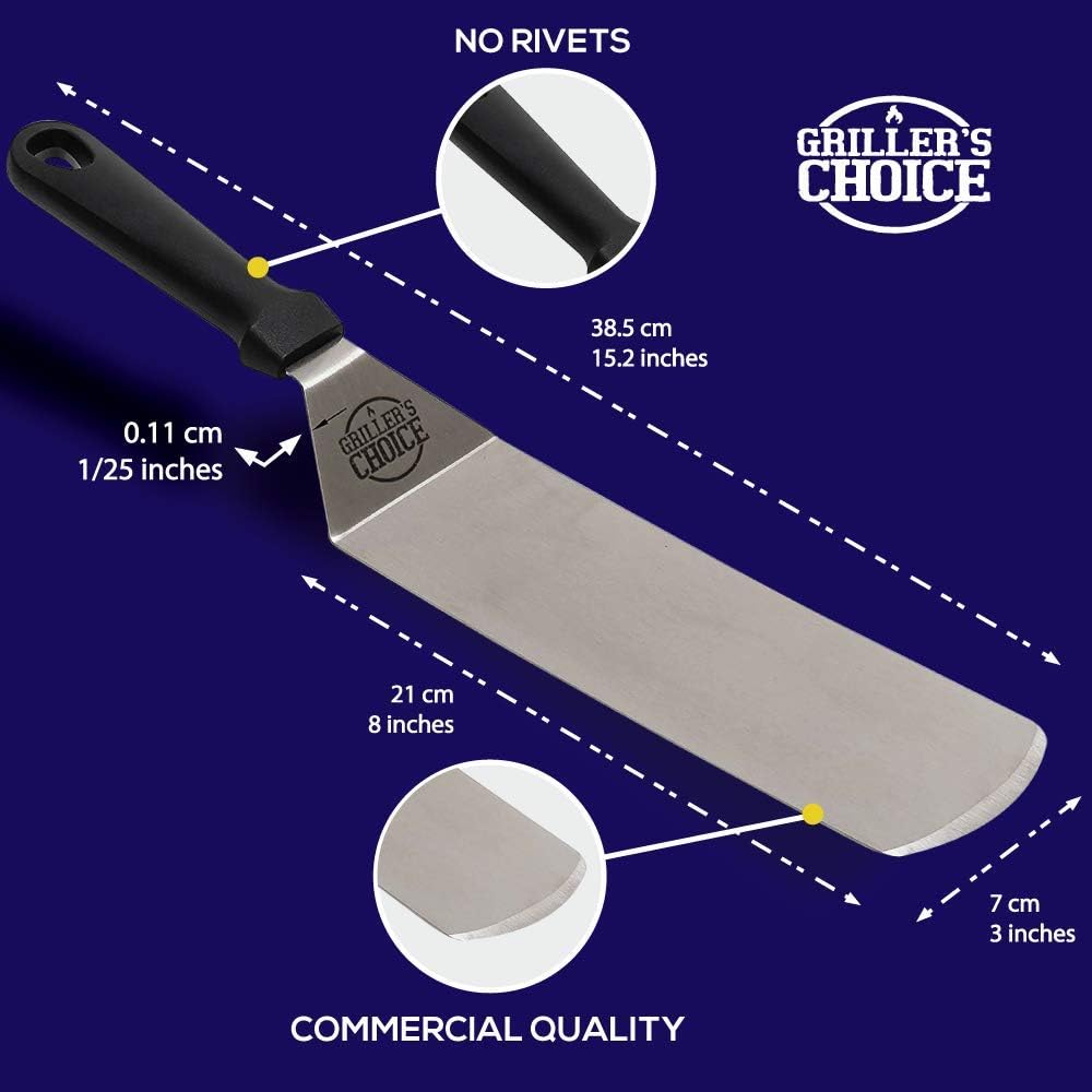 Griller's Choice Gas Griddle Bundle - Griddle, 16 pc Spatula Set, Grill Cover - Hinged Hood, Wind Guards, No Mess Disposable Front Grease Cups, 4 Shelves, Propane Flattop Grill