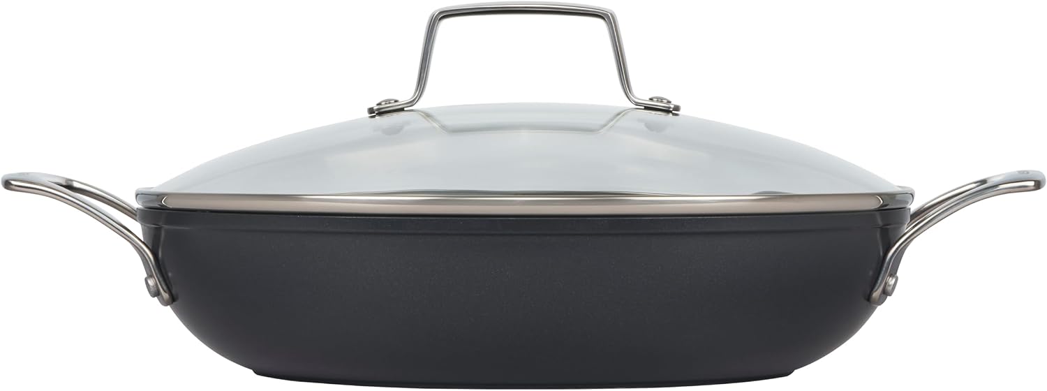 Le Creuset Essential Non-stick Ceramic Shallow Braiser with Glass Lid, 3.5 qt.