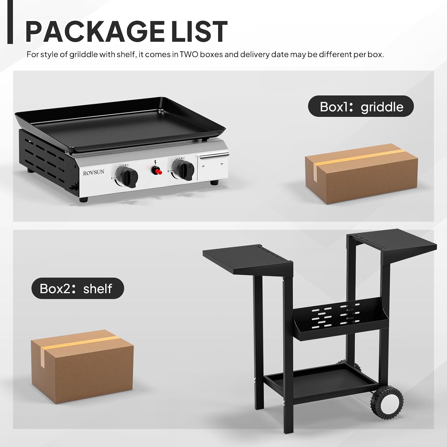 Bonnlo 2 Burner Portable Propane Griddle, 20,000BTU Gas Grill with Enameled Tray, Rolling Flat Top Grill with Electronic Ignition, Side Shelve & Regulator, Ideal for Outdoor Patio Cooking BBQ