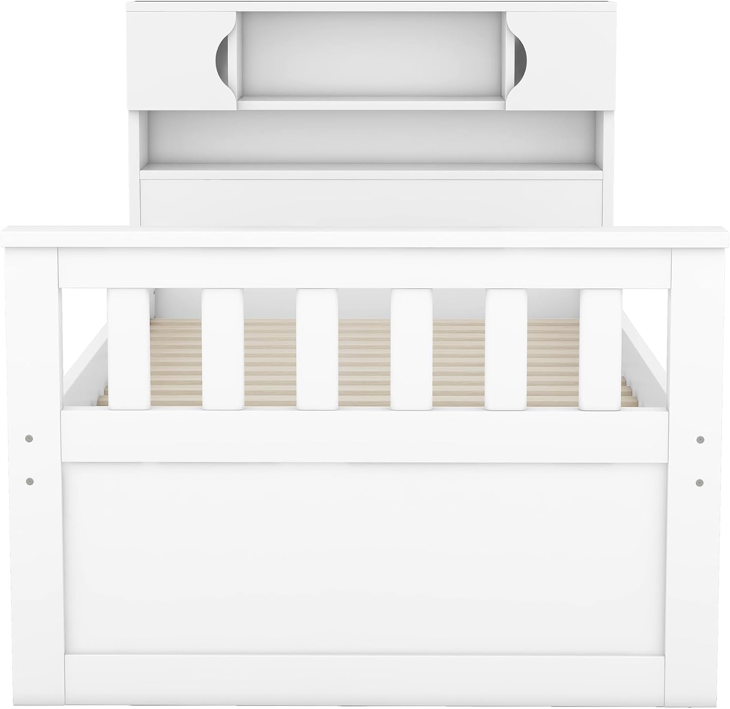 SOFTSEA Twin Size Captains Bed Frame with Storage Drawers, Wood Platform Bed with Bookcase Headboard, Storage Shelves and Doors for Kids Teens, No Box Spring Needed, White