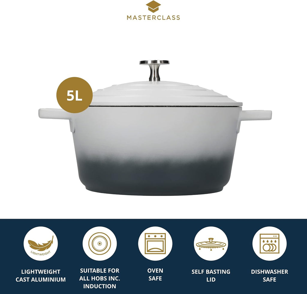 MasterClass Cast Aluminium Casserole Dish, Grey Ombre, 28cm/5Litre, Gift Boxed