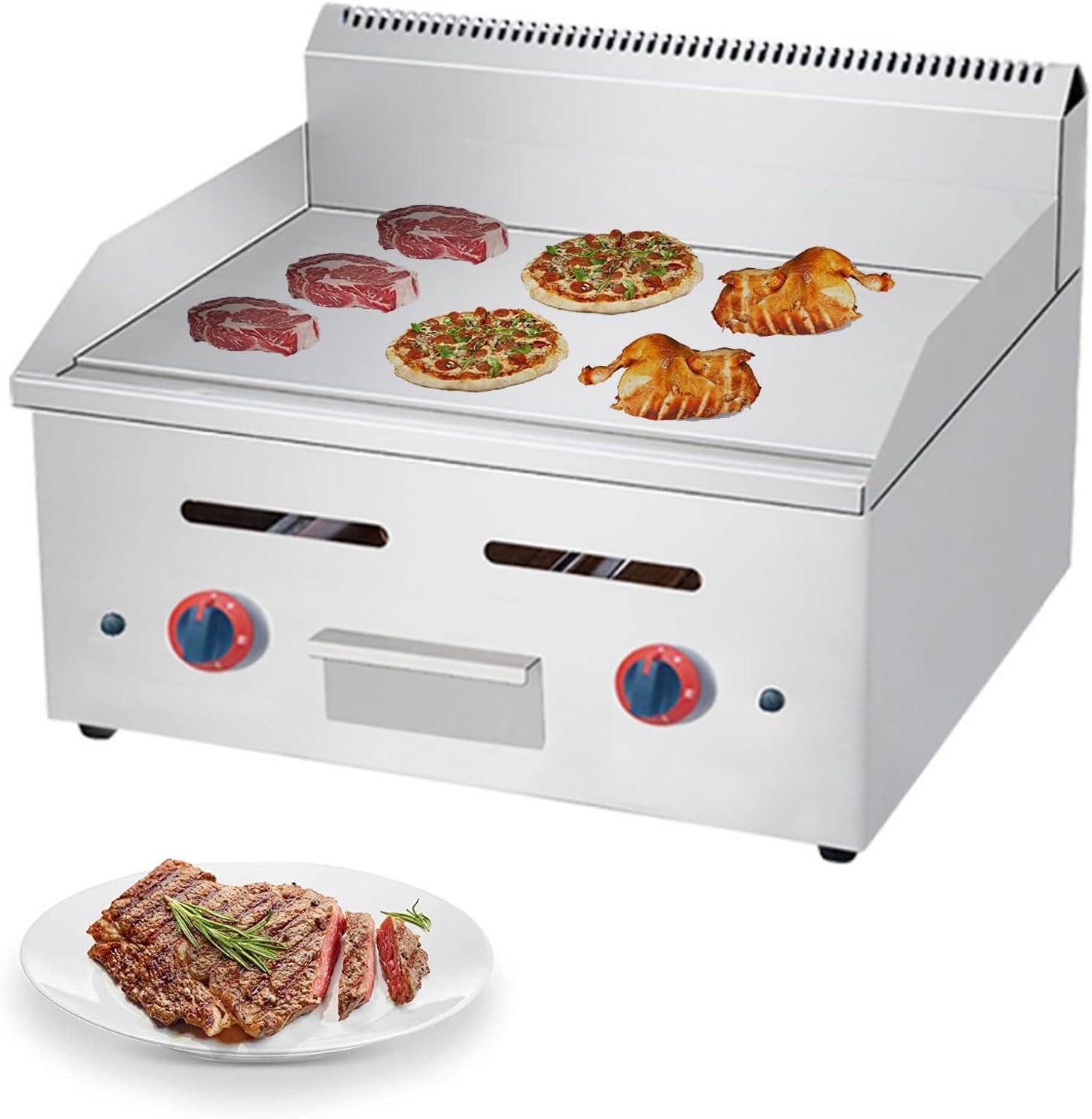 Commercial Gas Griddle 2 Burner Heavy Duty Manual Flat Top Restaurant Griddle Heating Plate Stainless Steel Portable Grill Propane Gas Countertop Restaurant Gas Griddle BBQ Home Kitchen