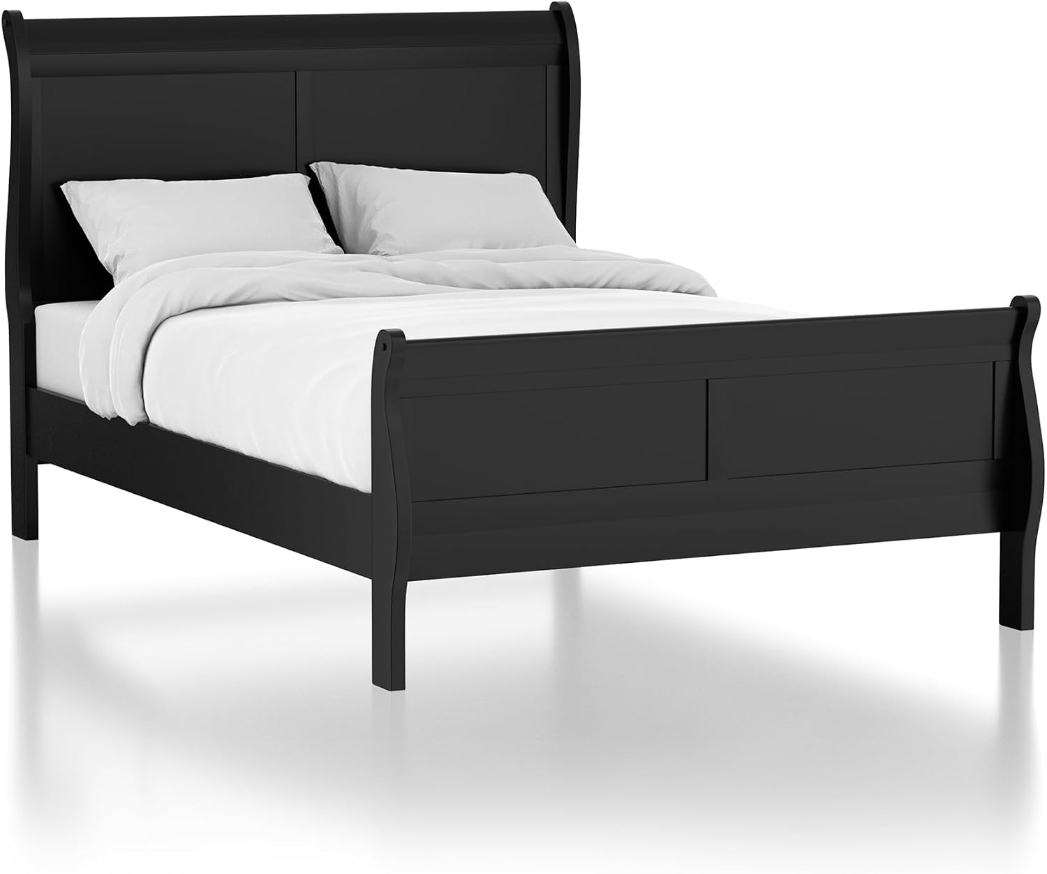 Furniture of America Hypatia Transitional Wood 3-Piece Set, Sleigh Panel Bed and 2-Drawer Nightstand for Bedroom, Full, Black