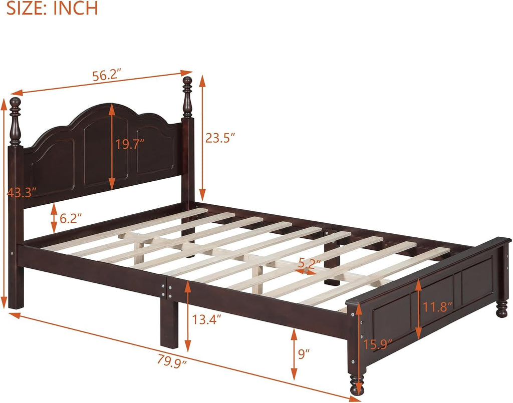 Harper & Bright Designs Full Size Wood Platform Bed Frame for Boys Girls Kids Adults Toddler,Retro Style Platform Bed with Wooden Slat Support,Dark Walnut