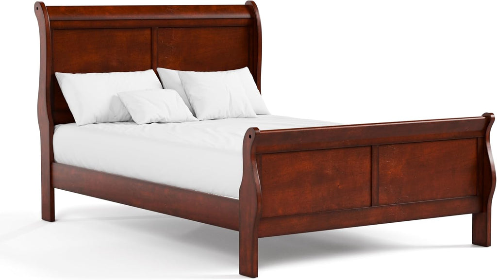 Furniture of America Arabella Traditional Solid Wood 3 Piece Bedroom Set, Full Bed Frame and Nightstands Set of 2, Chic Sleigh Design Bedframe with Headboard and Footboard, Box Spring Needed, Cherry