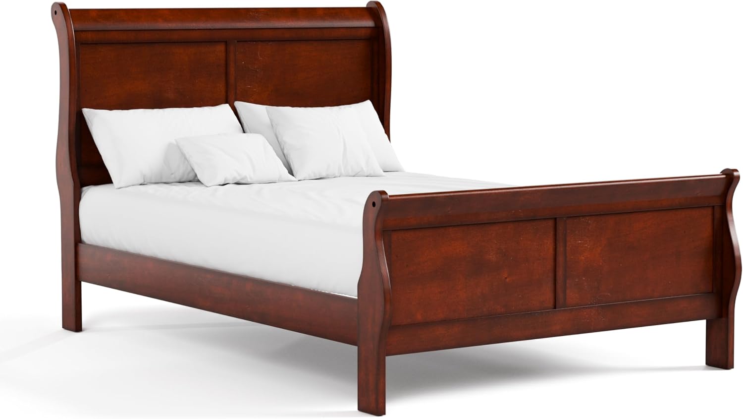 Furniture of America Arabella Traditional Solid Wood 3 Piece Bedroom Set, Full Bed Frame and Nightstands Set of 2, Chic Sleigh Design Bedframe with Headboard and Footboard, Box Spring Needed, Cherry