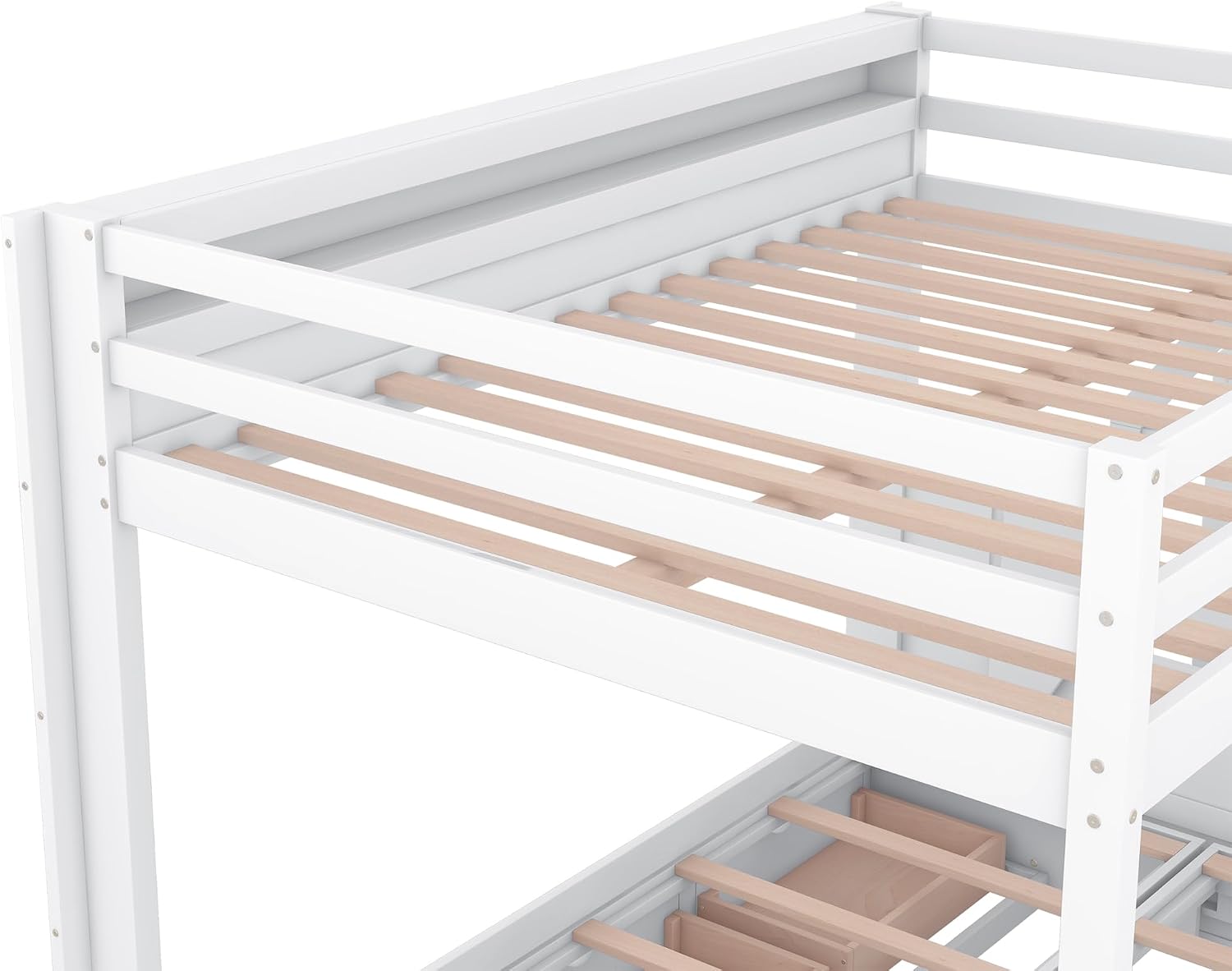 Harper & Bright Designs Full Over Full Bunk Bed with Storage Staircase and Bedside Table for 2, Wood Bunk Bed Frame with Drawers for Saving Space, White
