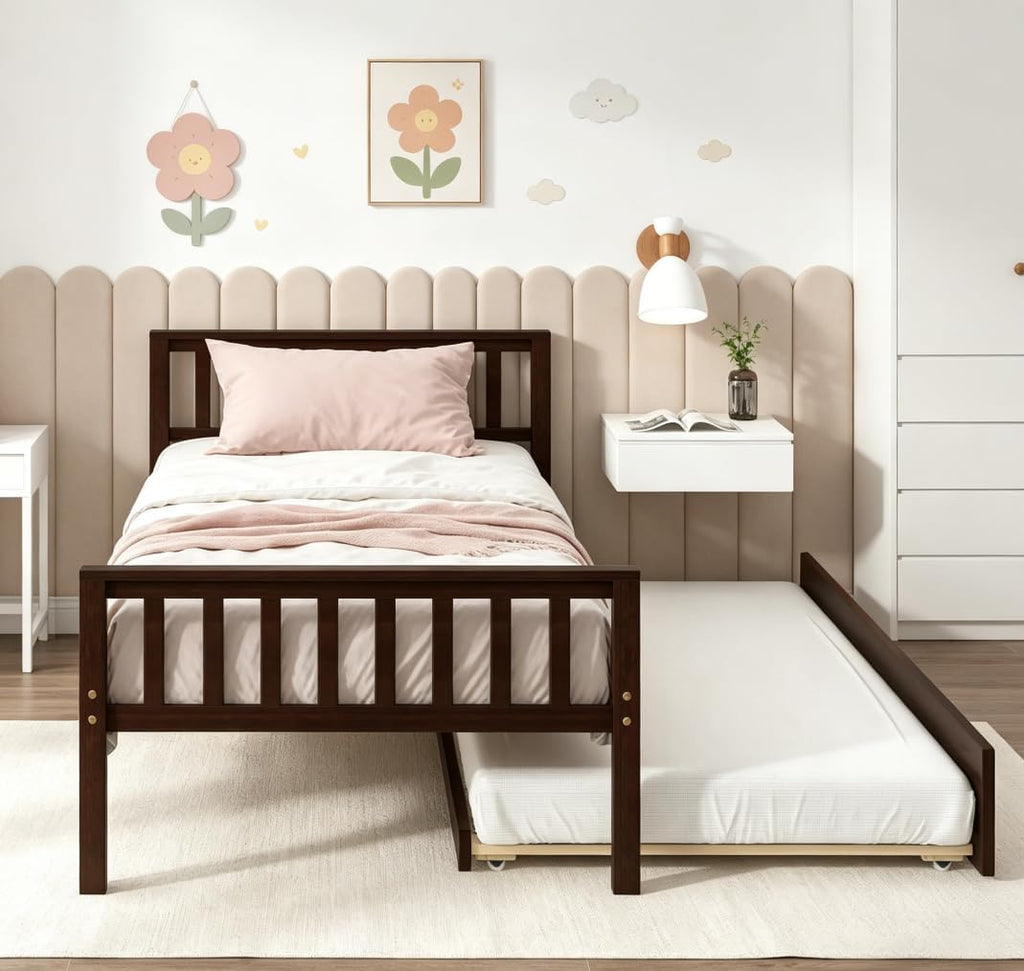 Bellemave Twin Kids Bed with Storage Twin Trundle, Wood Daybed for Kids, Adults, Espresso