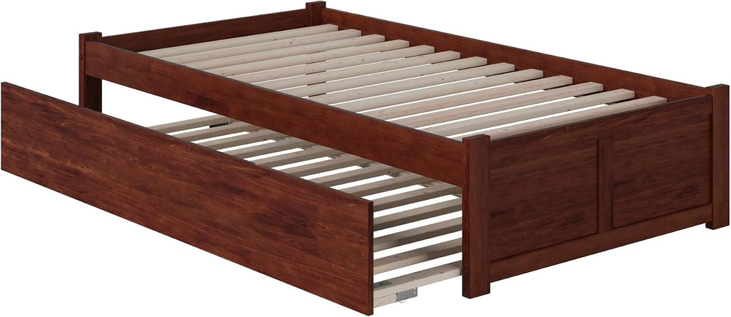 AFI Concord Twin Size Platform Bed with Footboard & Twin Trundle in Walnut