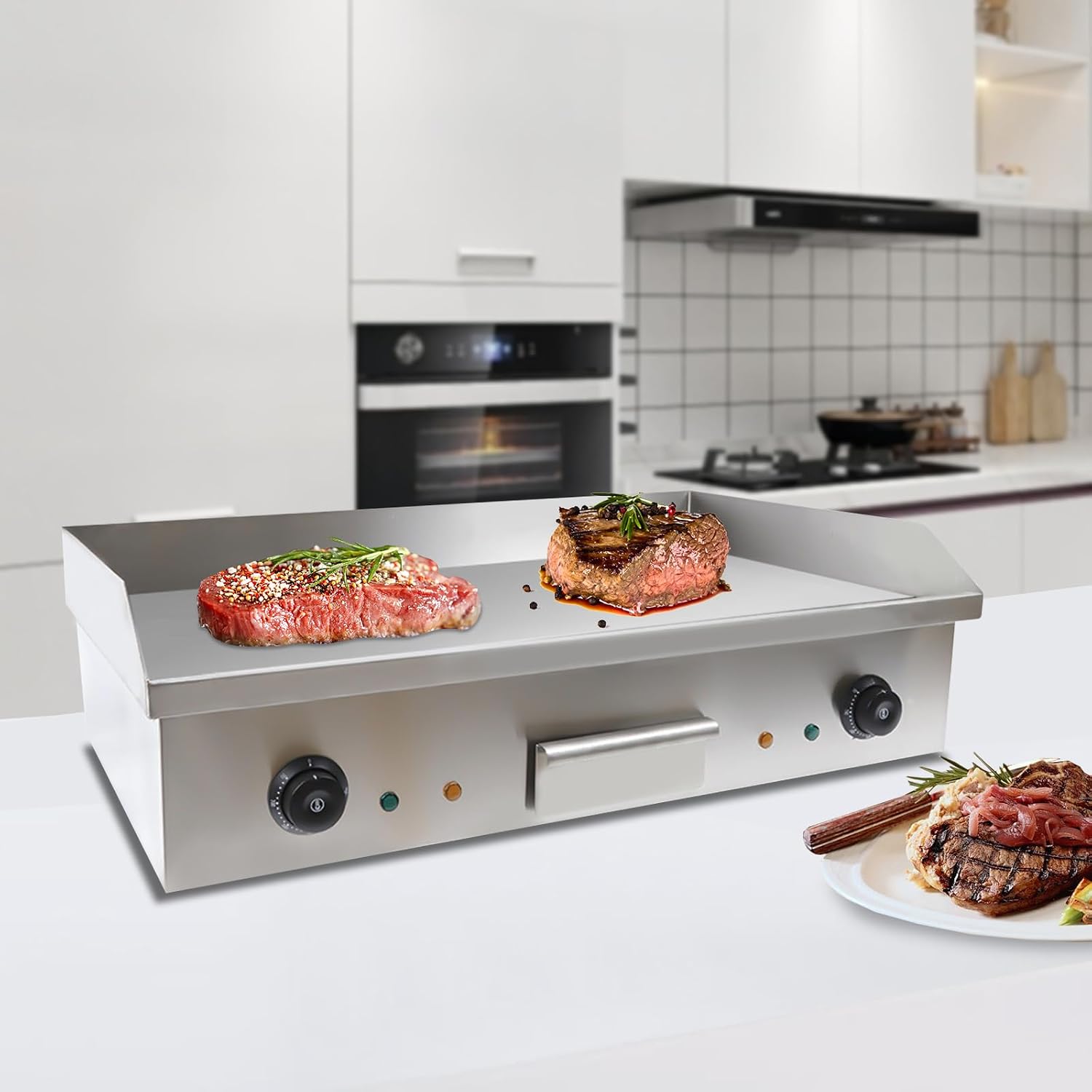 Electric Griddle Cooktop 110V Commercial Electric Countertop Griddle 29' Flat Top Grill BBQ Hot Plate for Cooking Pancakes Crispy Bacon Pizza 50-300℃