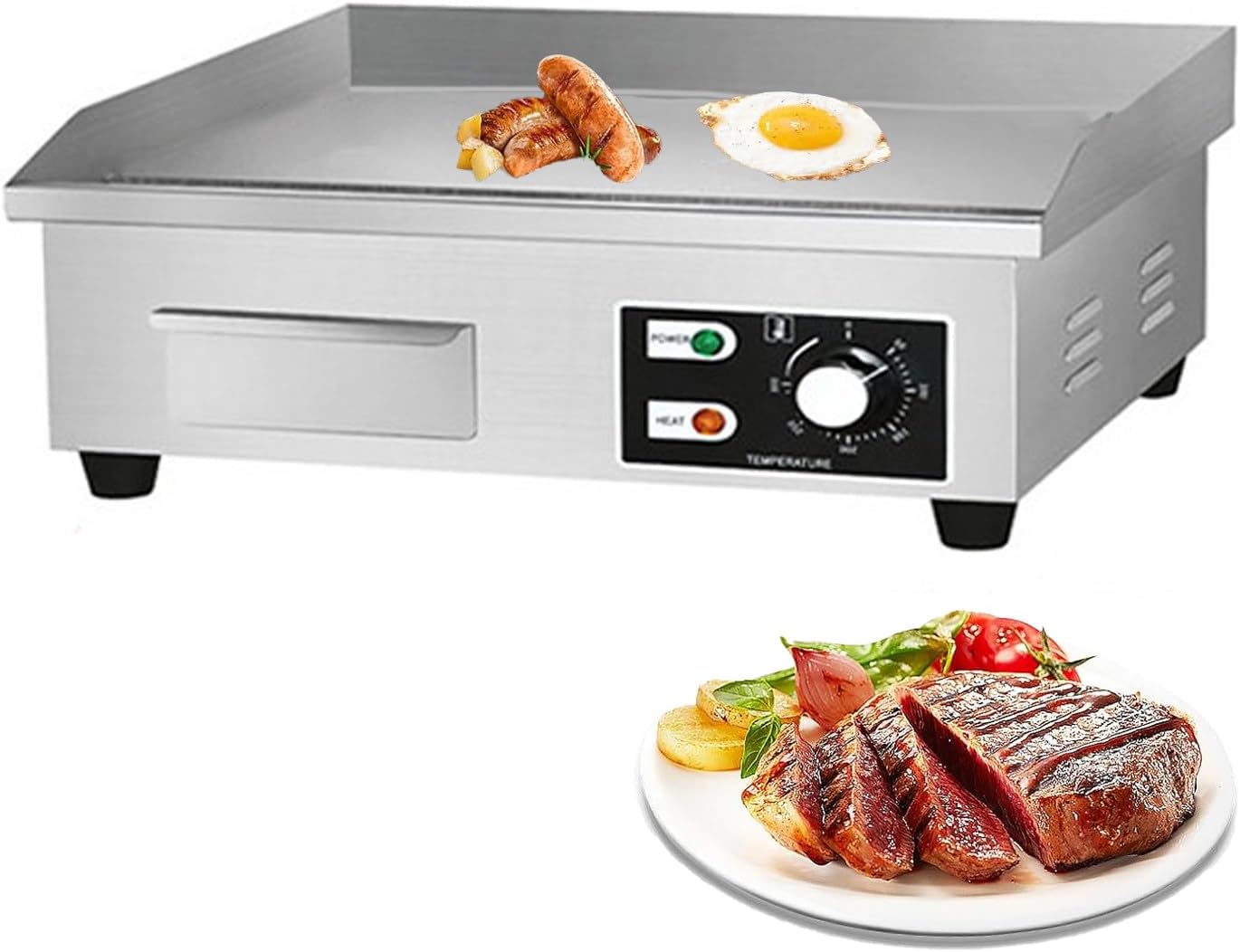 Commercial Electric Countertop Griddle,2500W Flat Top Grill,Non-Stick Teppanyaki Grill, Stainless Steel Hot Plate BBQ for Restaurant Kitchen with Adjustable Temp Control