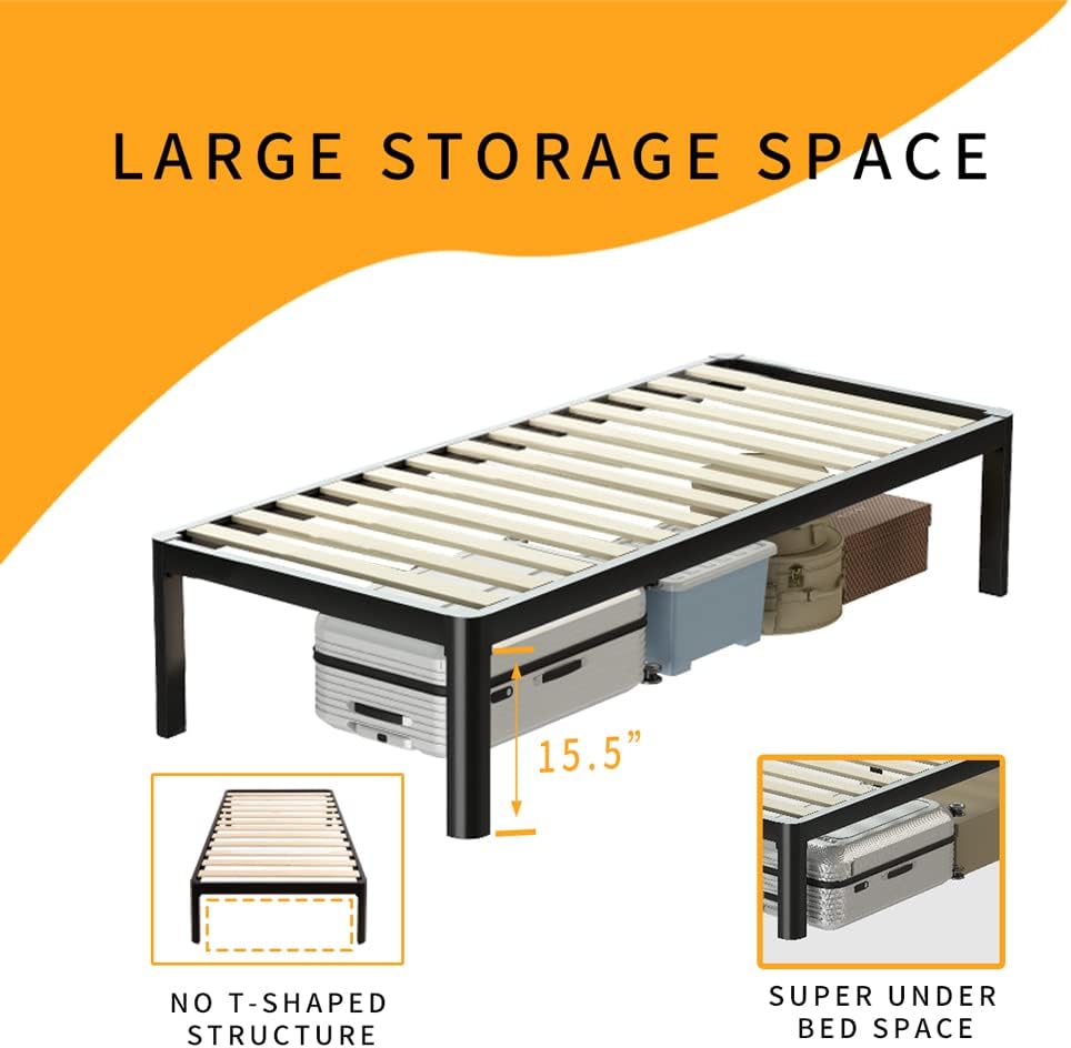 MAF Metal 18 Inch Twin Platform Bed Frame with Anti-Collision Round Legs, Black 3500 Lbs Heavy Duty Bed Frame with Wood Slats, No Box Spring Needed, Easy Assembly