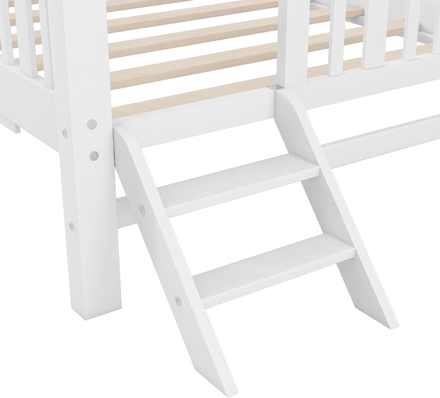 VilroCaz Twin Size Platform Bed with Guardrail and Trundle, Wood Kids Platform Bed Frame with Two-Step Ladder for Boys Girls, Sturdy Slats Support (White-1.26T)