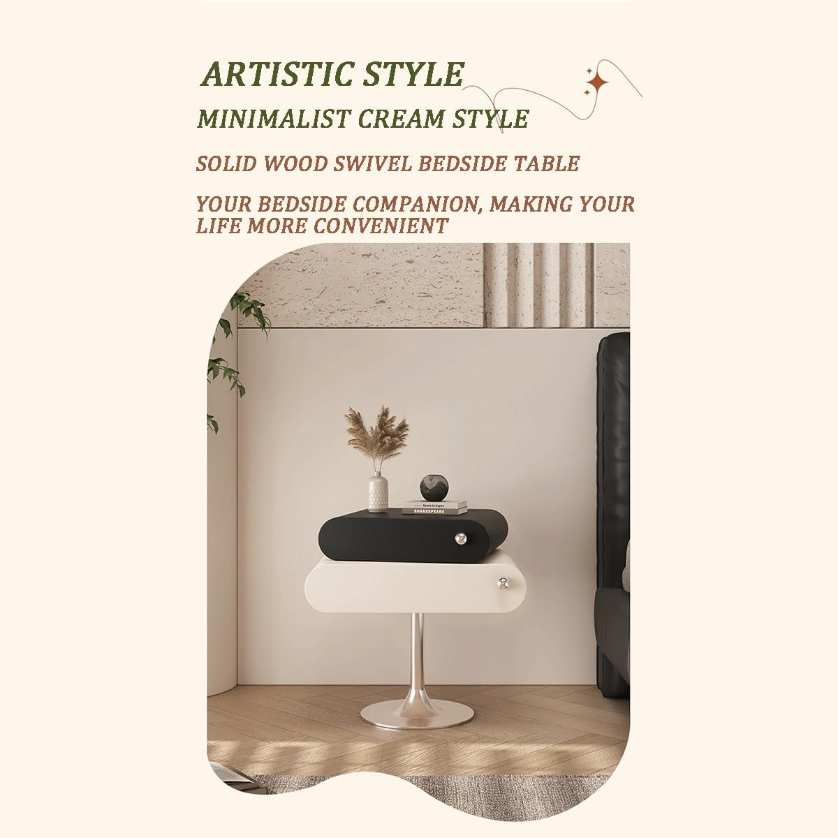 Modern Minimalist nightstand with Dual Drawers, Solid Wood + Metal Frame Construction. Open-Style Side Table Suitable for bedrooms, Living Rooms, hallways, and Offices(Green,Medium)