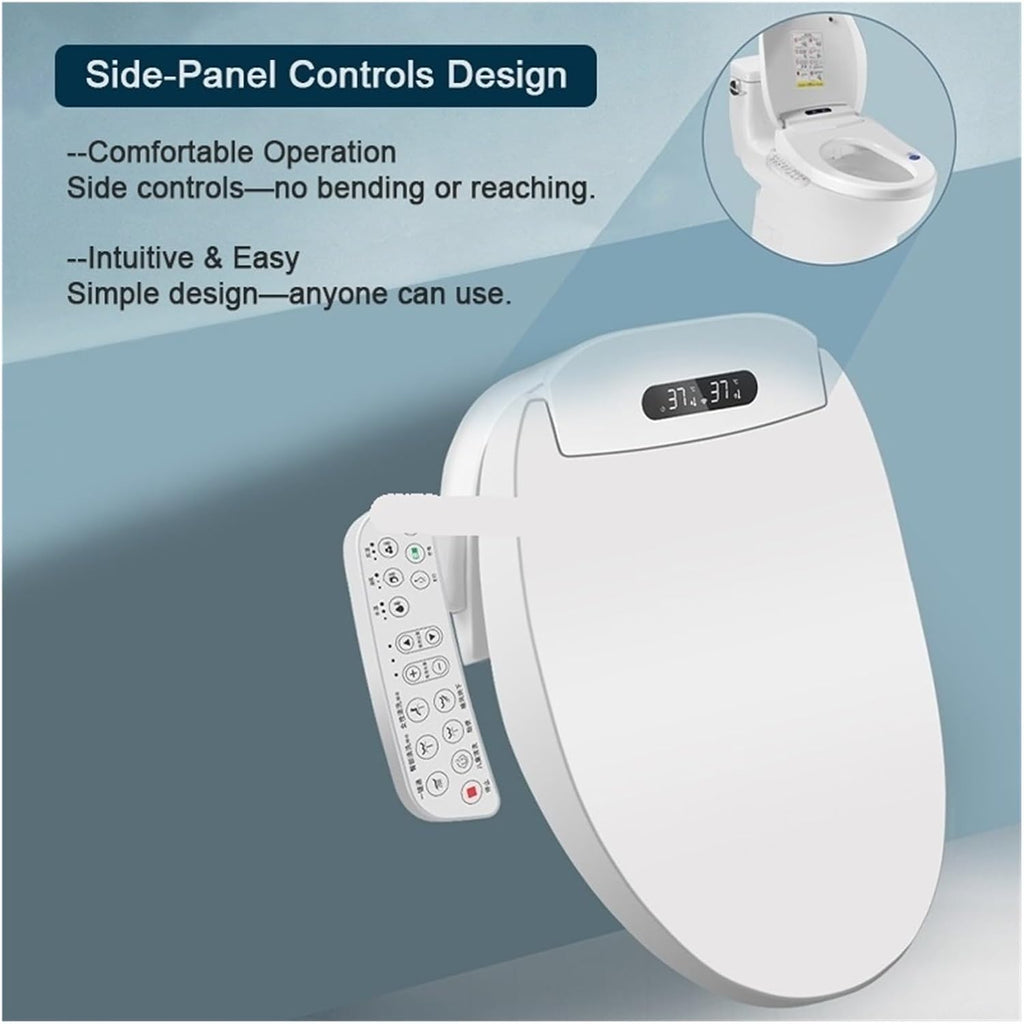 Electric Smart Bidet Toilet Seat with Heated Instant Warm Water Slow Close Elongated Intelligent Cover Lid(Long-510mm,UK Plug)