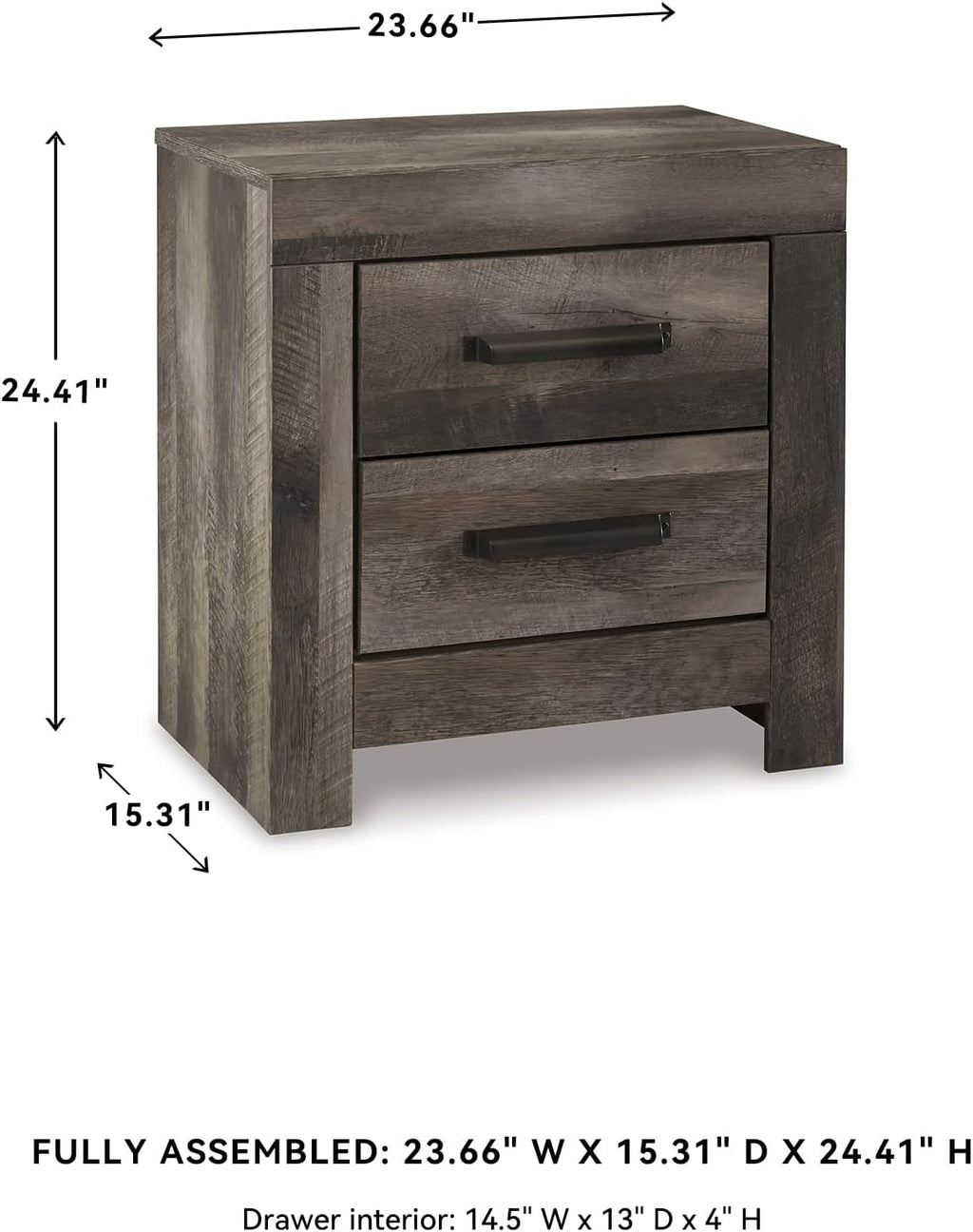 Signature Design by Ashley Wynnlow Rustic 2 Drawer Two Drawer Nightstand, 24.41' Tall, Weathered Gray