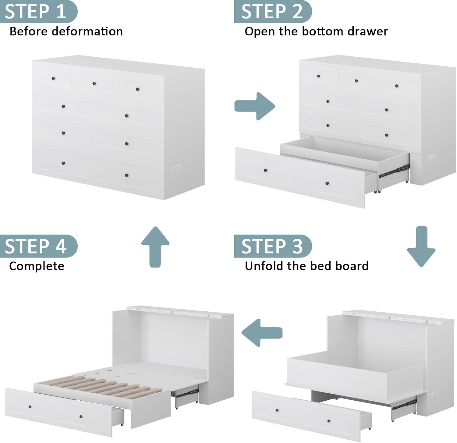 LIVAUVEAD Full Size Murphy Bed with Charging Station & Drawer, Full Size Mobile Cabinet Bed Frame, Murphy Chest Bed for Bedroom, Guest Room