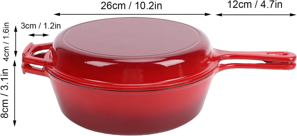 Keenso Braiser Pan with Lid, Cast Iron Skillet, Large Capacity 4QT, Ideal for Family Cooking