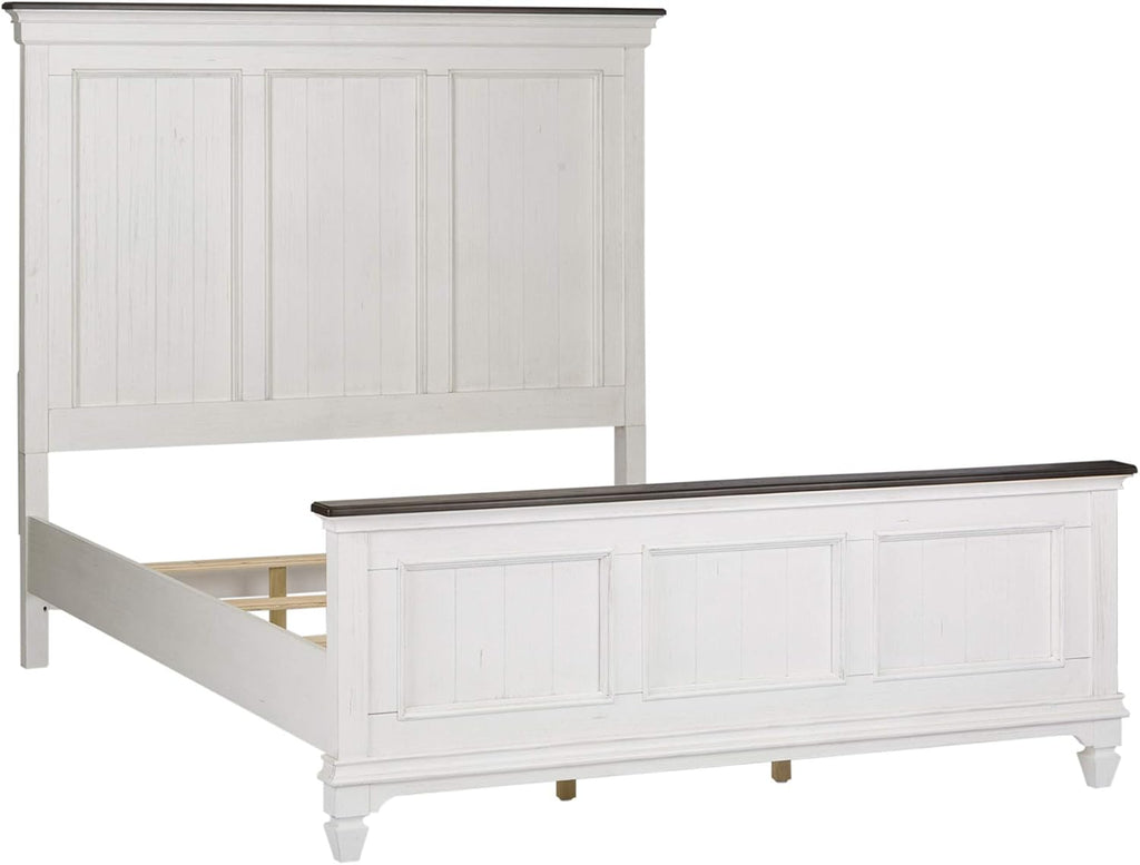 Liberty Furniture Allyson Park Queen Panel Bed, Dresser & Mirror, Night Stand Cottage Bedroom Furniture Set - Wirebrushed White w/Charcoal Tops